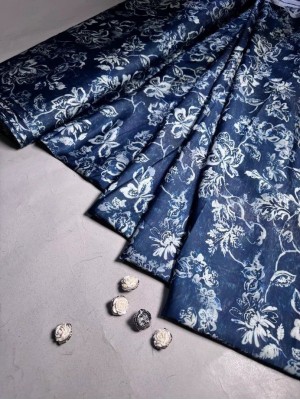 Шелк "Атланта" синий с принтом маленькие цветы