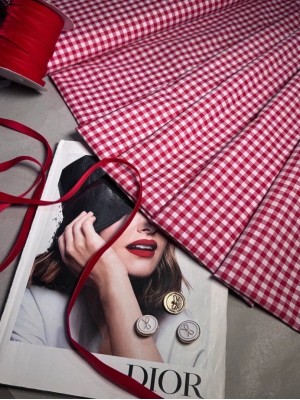 Х/б ткань клетка "Виши" красно-белая. 