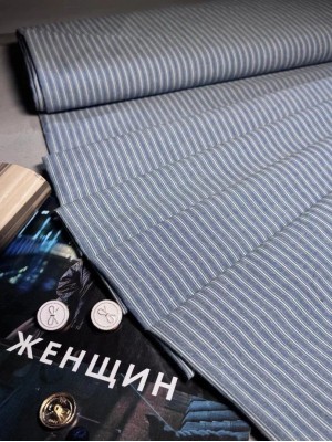 Х/б ткань оттенок "Джинс" в белую мелкую полоску