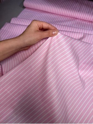 Х/б ткань рубашечная. Белые и розовые полоски.