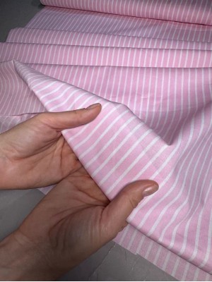 Х/б ткань рубашечная. Белые и розовые полоски.