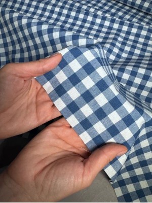Х/б ткань рубашечная.  Клетка". Оттенок  сине-белая 