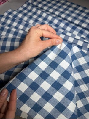 Х/б ткань рубашечная.  Клетка". Оттенок  сине-белая 