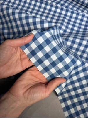 Х/б ткань рубашечная.  Клетка". Оттенок  сине-белая 