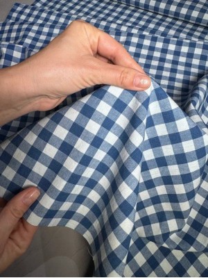 Х/б ткань рубашечная.  Клетка". Оттенок  сине-белая 
