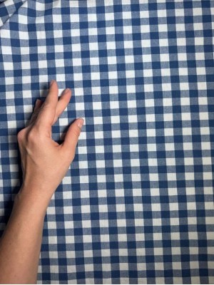 Х/б ткань рубашечная.  Клетка". Оттенок  сине-белая 