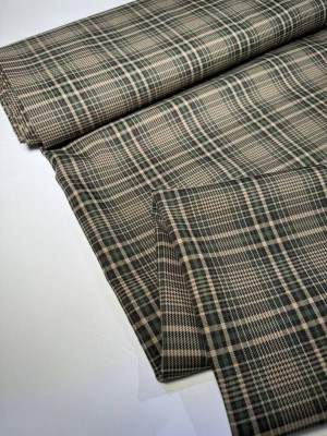 Костюмная ткань "Шотландка" (оттенок "Бежево-зеленый") 