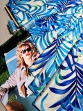 Шелк "Армани" (принт "Синие листья пальмы)